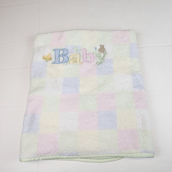 Pastel color blocks baby blanket Bear Duck embroidery Baby Connection - Picture 1 of 5